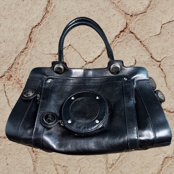 Rodger Vivier Paris Dark Leather Double Handle Satchel Handbag - Picture 3 of 13